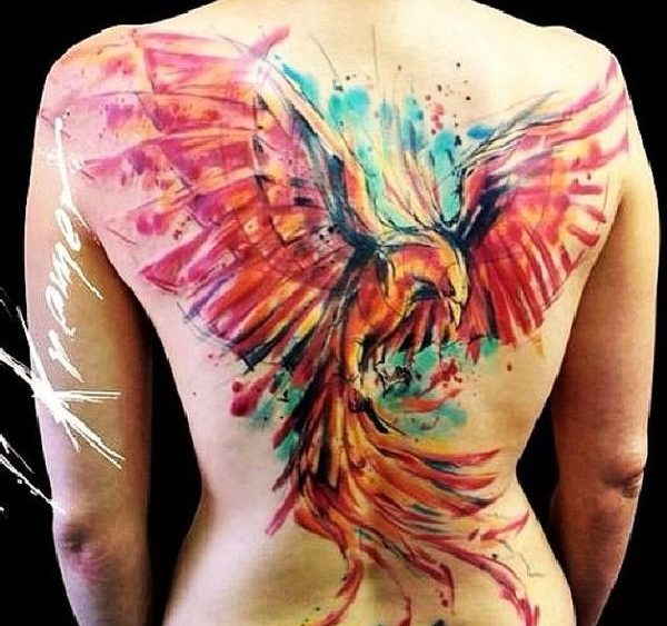 Viele Farbenfrohe Aquarell Feuervogel Tattoo Spirit