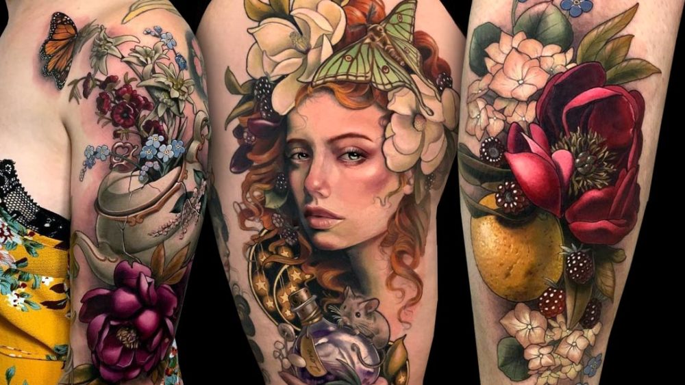 Tattoo, Idee, Blume, Frucht, Realistic, Maus, Weiblich, Oberarm