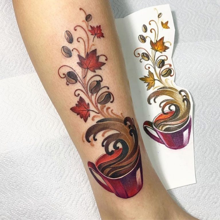 Schwarzes flüssiges Glück Kaffee Tattoo Spirit